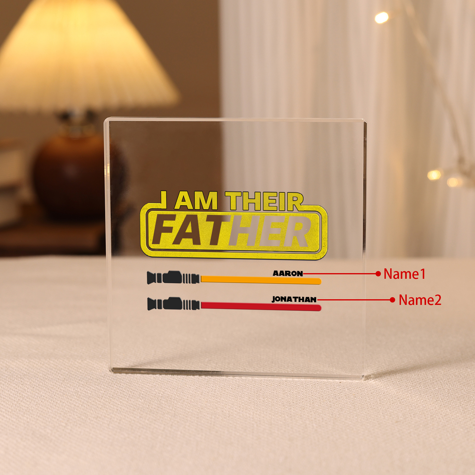 2 Names - Personalised Gun Pattern Family Acrylic Keepsake Customized Name Acrylic Home Decor Gift for Dad