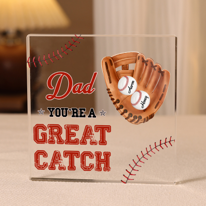2 Names - Personalised Baseball Acrylic Keepsake Customized Name and Text Acrylic Plaque Ornament Father's Day Gift for Dad
