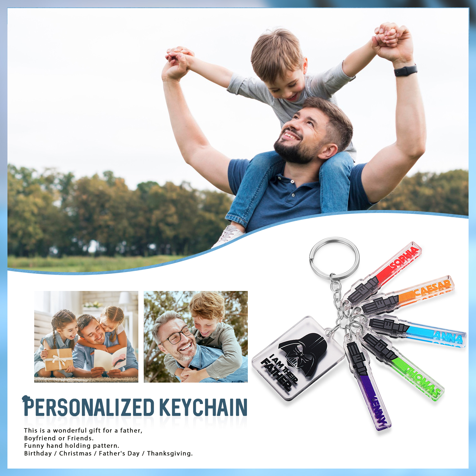 5 Names - Personalised Name Acrylic Star Wars Keyring - I Am Their Father - Gift for Dad