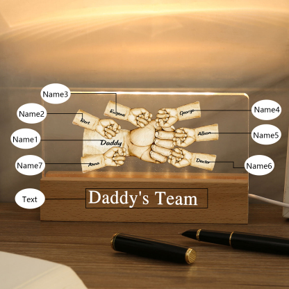 7 Names - Personalised Fist Bump Pattern Table Lamp Customized Text Father's Day Gift for Dad