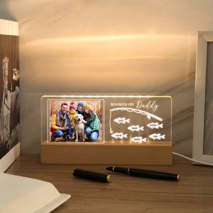 6 Names - Personalised Photo Fishing Pattern Desk Lamp Father's Day Gift For Dad