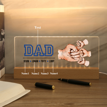 4 Names - Personalised Fist Bump Table Lamp - Dad's Dream Team - Father's Day Gift for Dad