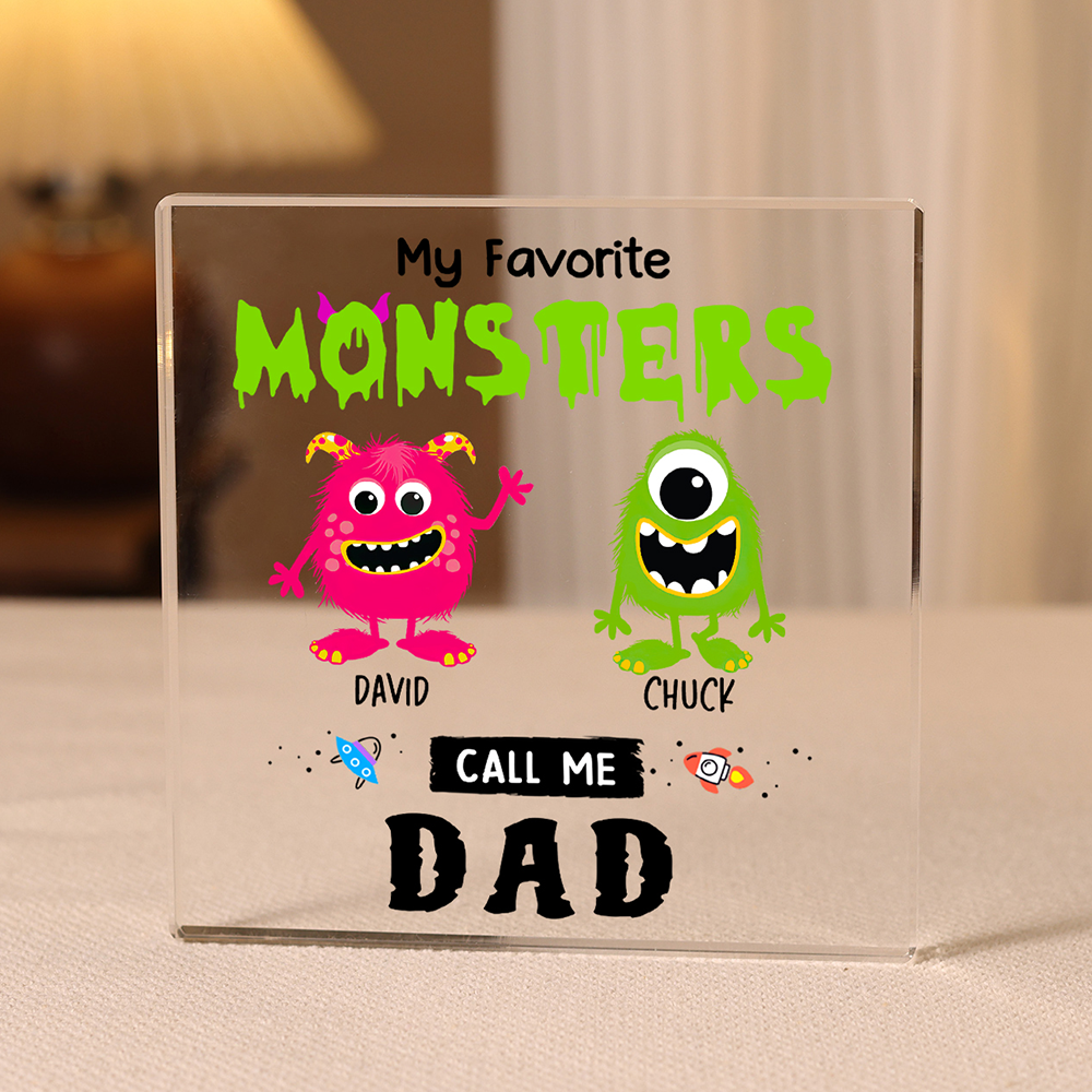 2 Names - Personalised Monster and Shit Style Custom Name Acrylic Ornament Father's Day Gift for Dad