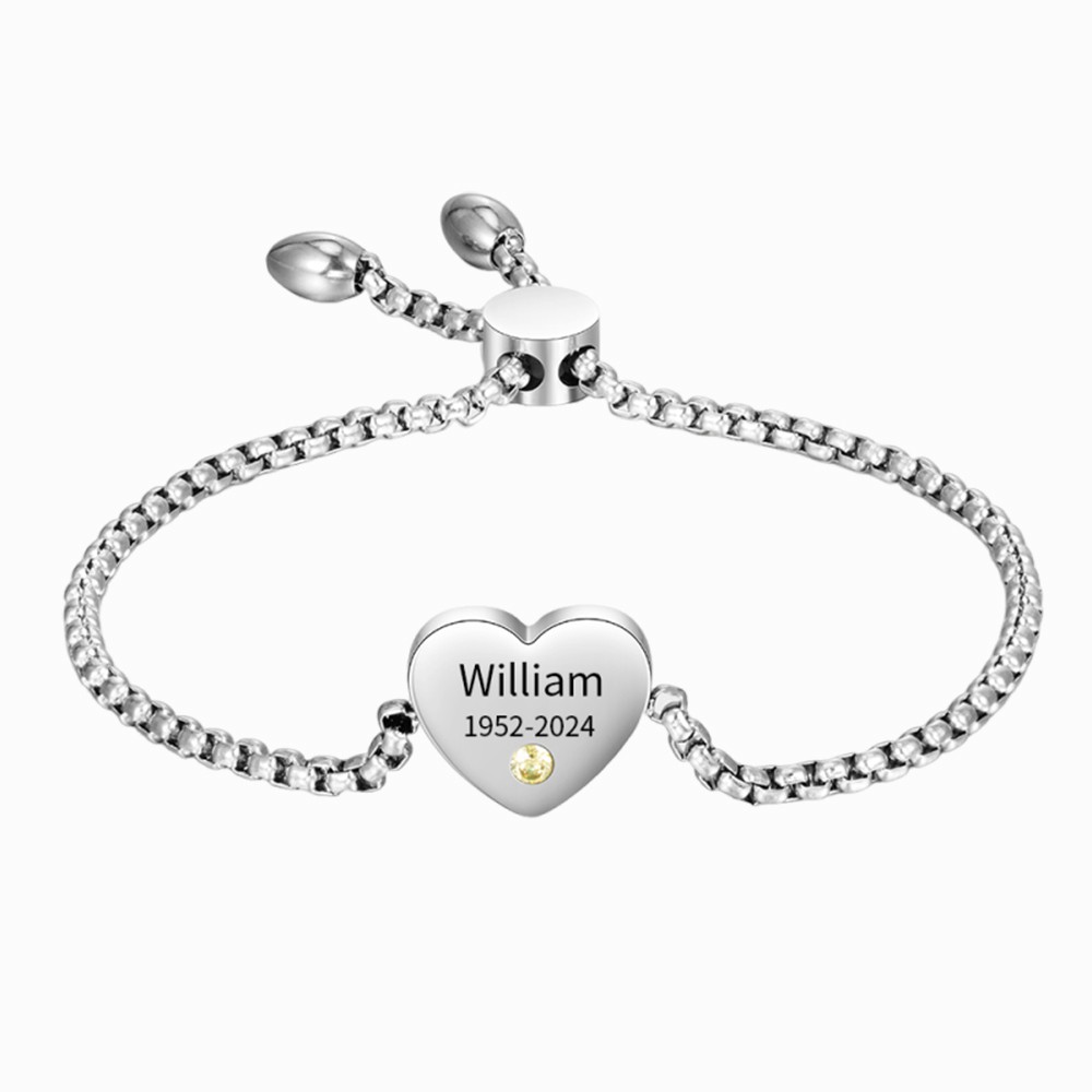 Personalised Heart Birthstone Bracelet – Custom Name & Date Memorial Gift For Her | Jessemade