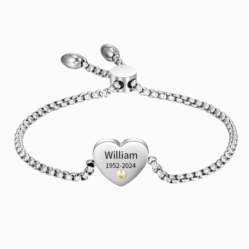 Personalised Heart Birthstone Bracelet – Custom Name & Date Memorial Gift For Her | Jessemade