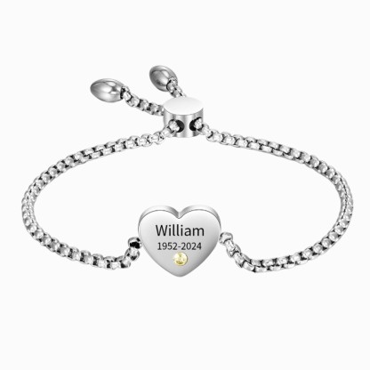 Personalised Heart Birthstone Bracelet – Custom Name & Date Memorial Gift For Her | Jessemade