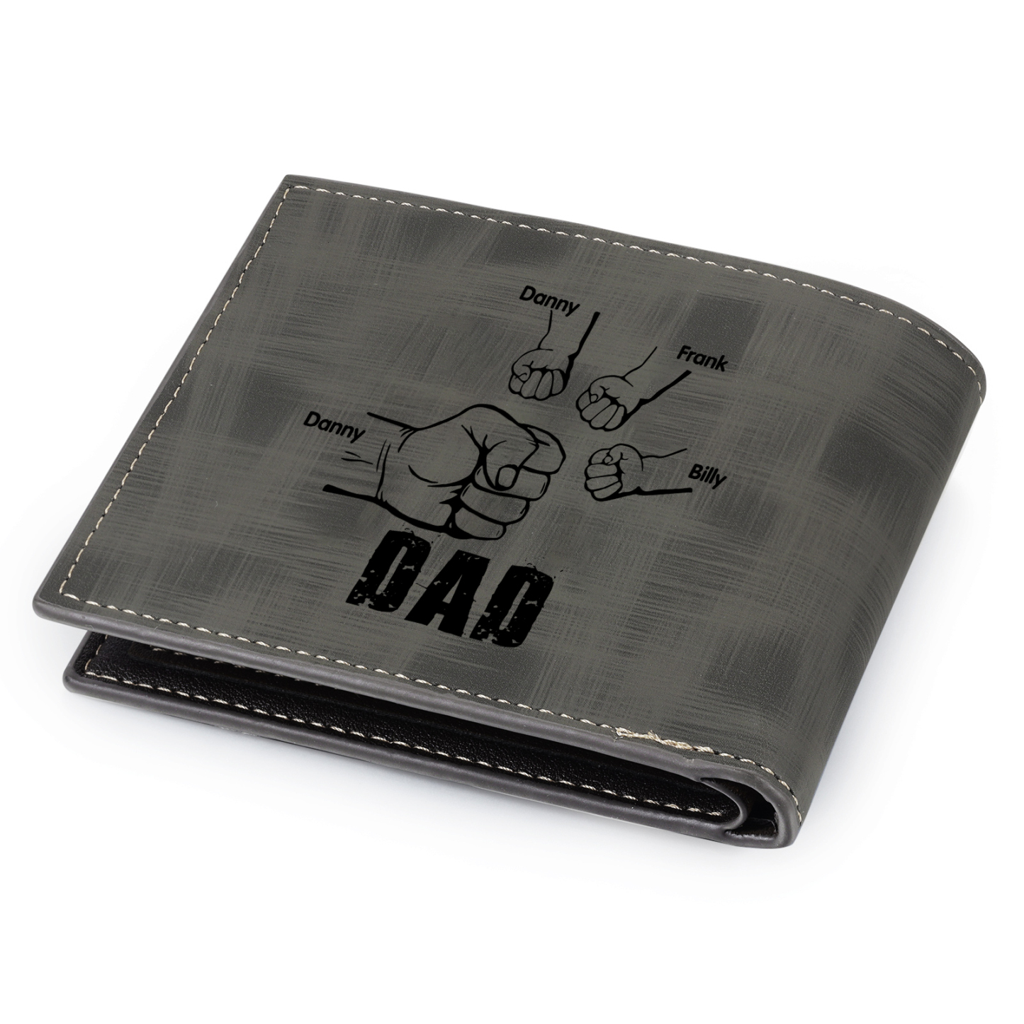 4 Names - Personalised Photo Custom Leather Men's Wallet as a Father's Day Gift for Dad