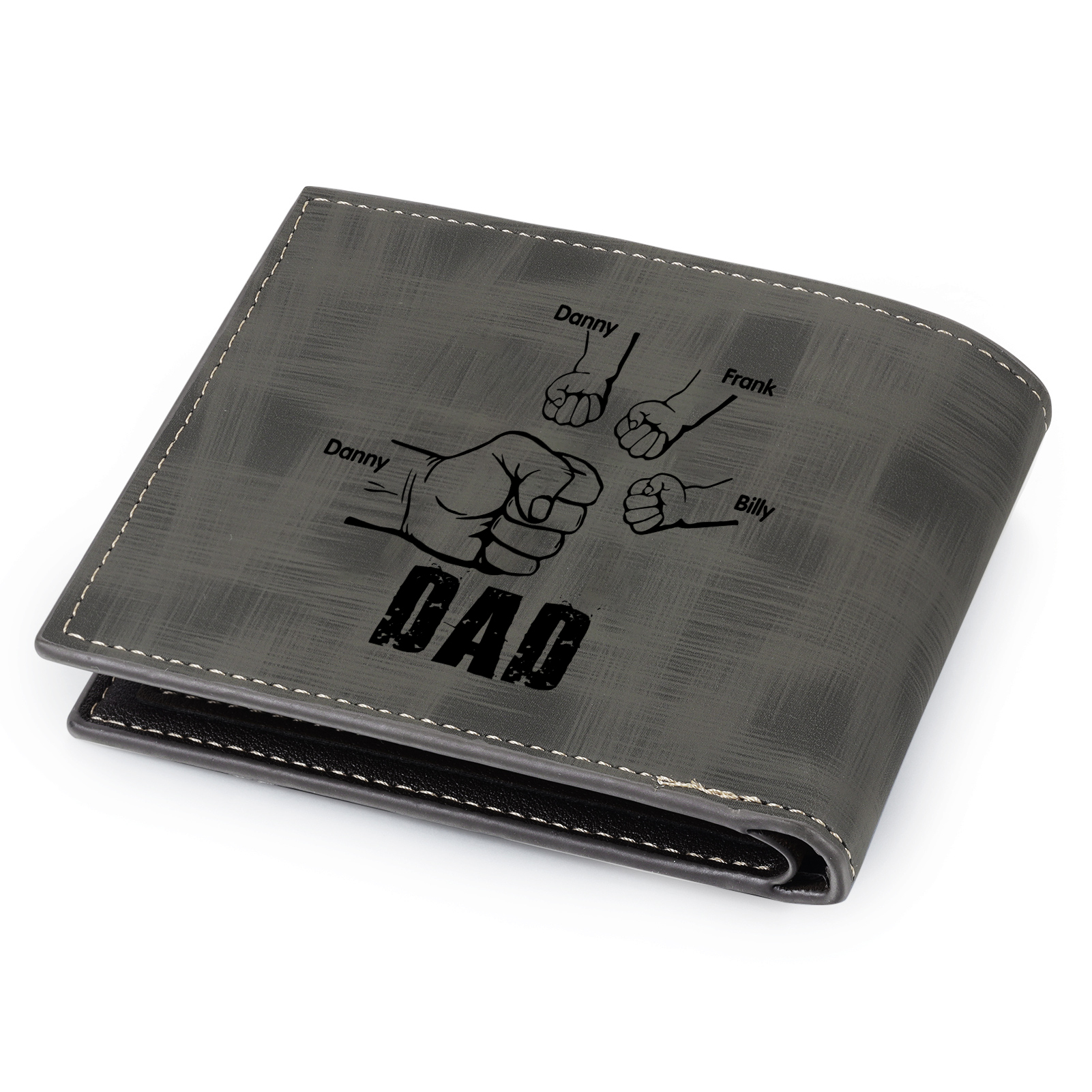 4 Names - Personalised Photo Custom Leather Men's Wallet as a Father's Day Gift for Dad