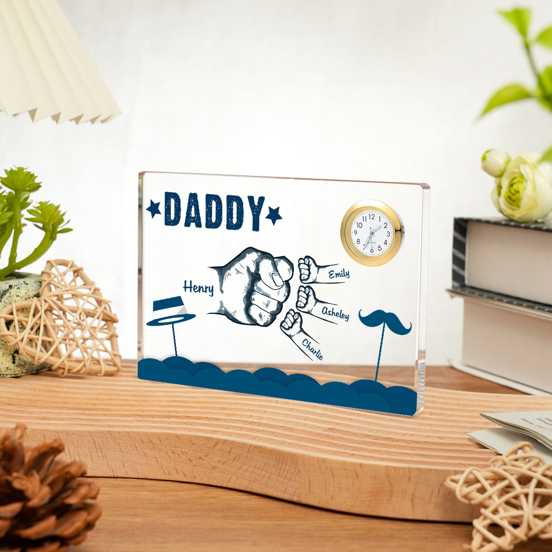 4 Names - Personalised Fist Bump Custom Name Acrylic Clock Ornament Father's Day Gift for Dad