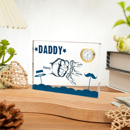 4 Names - Personalised Fist Bump Custom Name Acrylic Clock Ornament Father's Day Gift for Dad