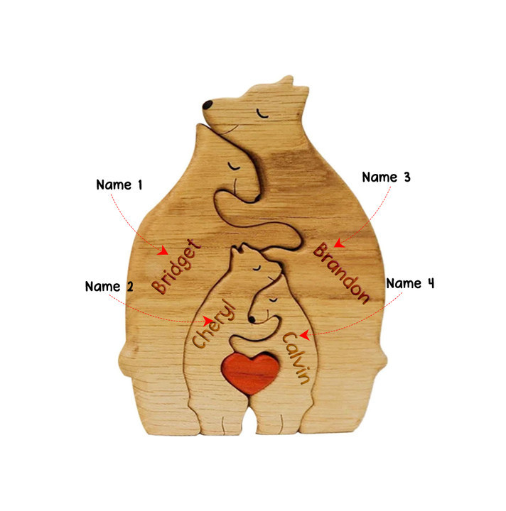 Personalised Wooden Bears Family Puzzle Custom 4 Names Gifts for Family