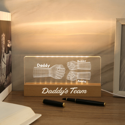 3 Names Personalised Fist Bump Pattern Night Light Custom Text LED Light Father's Day Gift for Dad