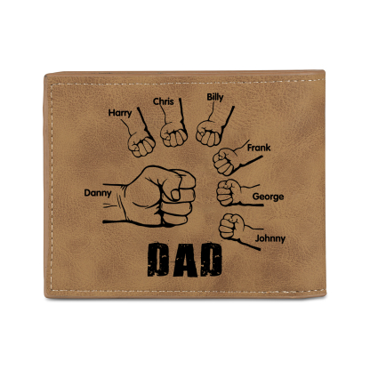 7 Names - Personalised Fist Bump Photo Custom Leather Men's  Wallet as a Father's Day Gift for Dad