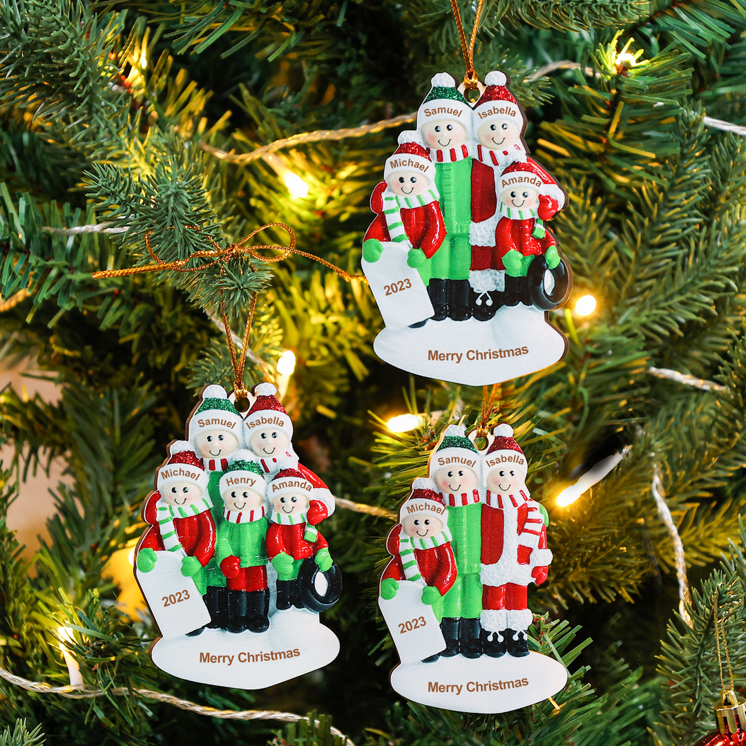 3 Names-Personalised Family Wooden Christmas Xmas Tree Decoration Ornament-Custom 3 Names And Text Hanging Ornament Gifts For Family