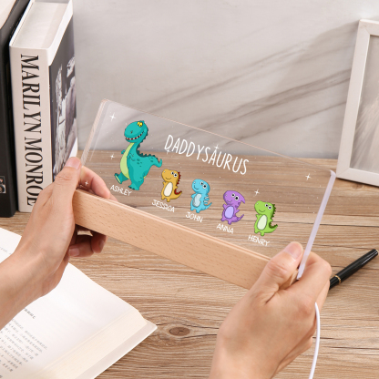 5 Names - Personalised Cute Dinosaur Pattern Beautiful Table Lamp Father's Day Gift for Dad