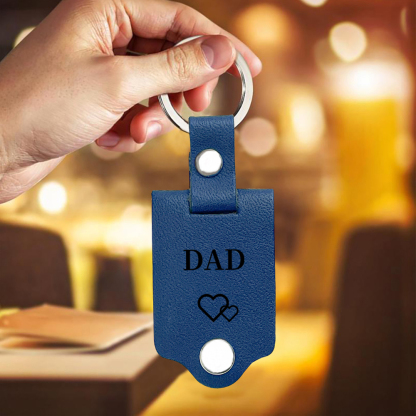 Personalised 2 Texts & 1 Photo Men's Leather Keyring Three Colors Available for Dad