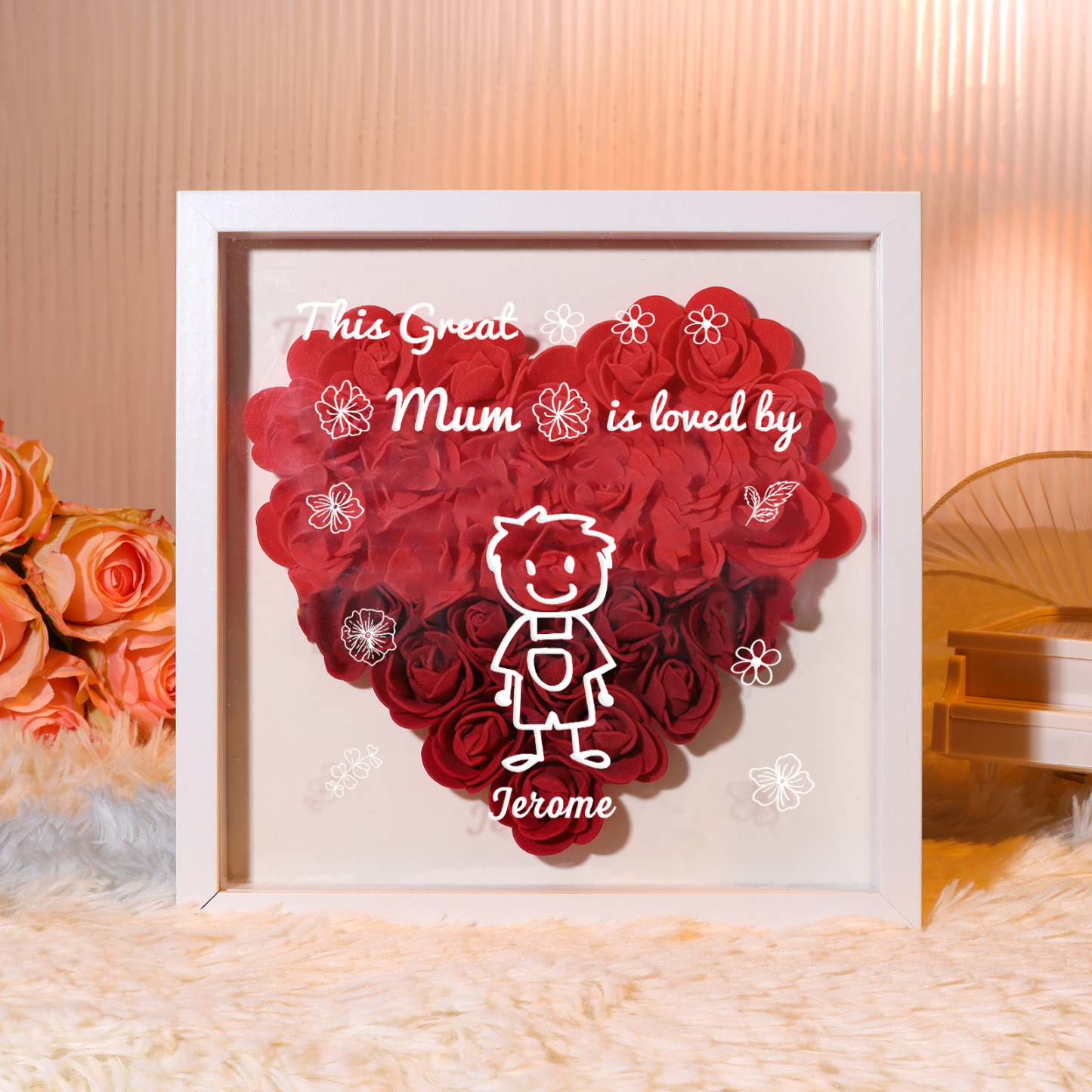 Personalised 3D Floral Shadow Box – Custom 1 Kids&Pet Name –“This Great Mum Is Loved By'- Gift for Mum, Nan & Loved Ones| Jessemade