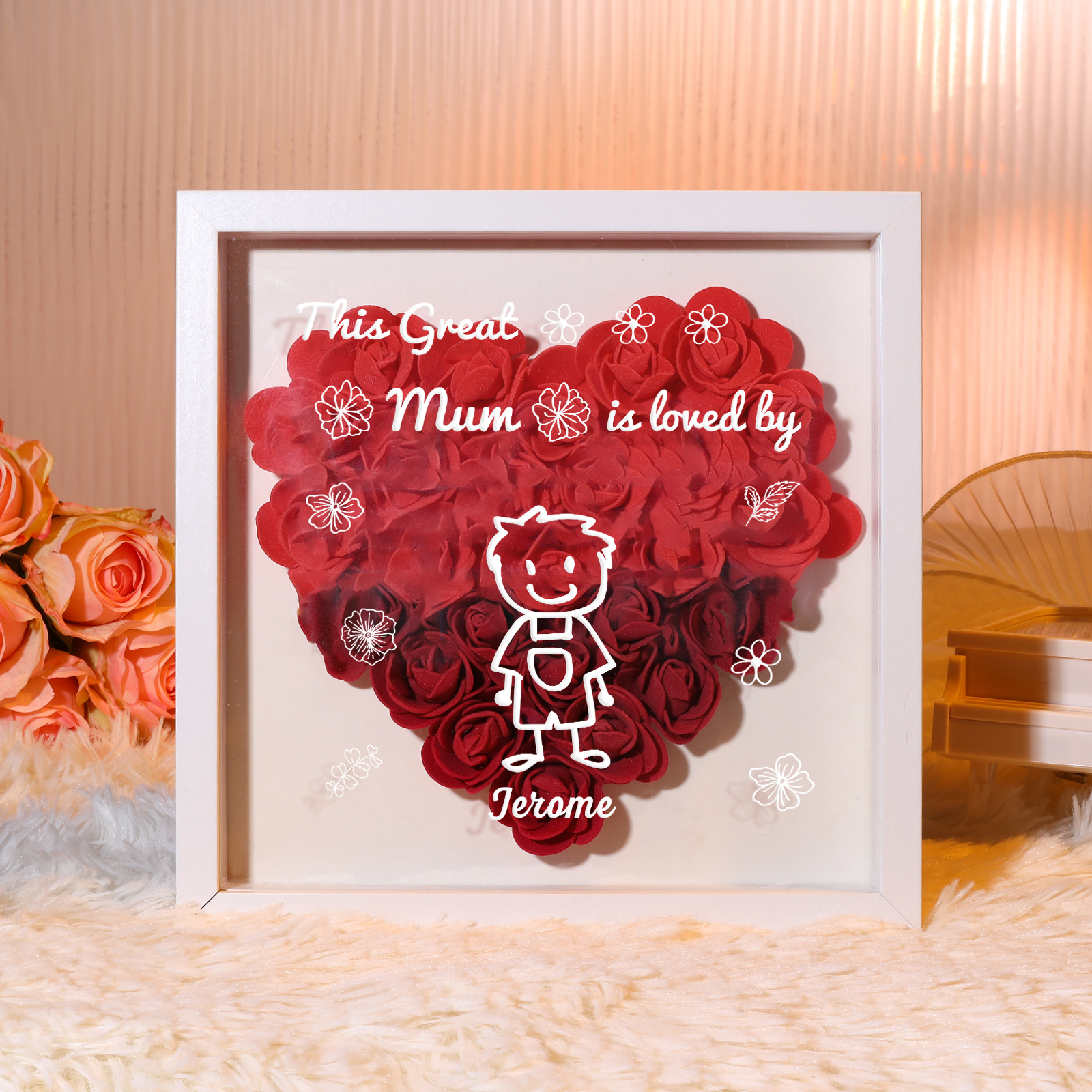Personalised 3D Floral Shadow Box – Custom 1 Kids&Pet Name –“This Great Mum Is Loved By'- Gift for Mum, Nan & Loved Ones| Jessemade
