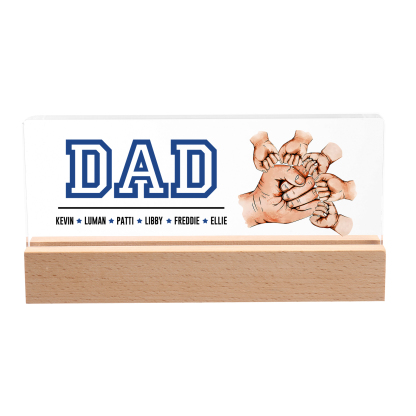 6 Names - Personalised Fist Bump Table Lamp - Dad's Dream Team - Father's Day Gift for Dad
