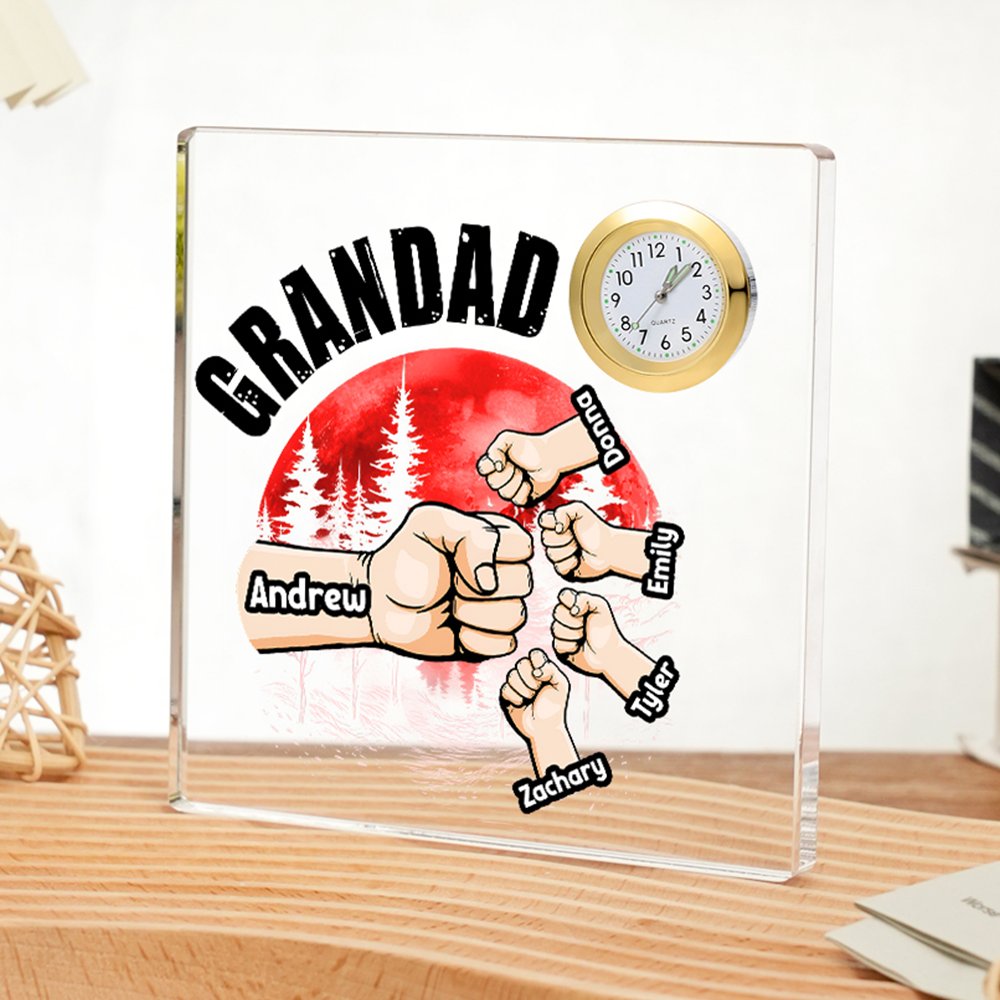 5 Names - Personalised Fist Red Forest Style Acrylic Clock Ornament Ornament Customized Name and Text Acrylic Father's Day Gift for Dad