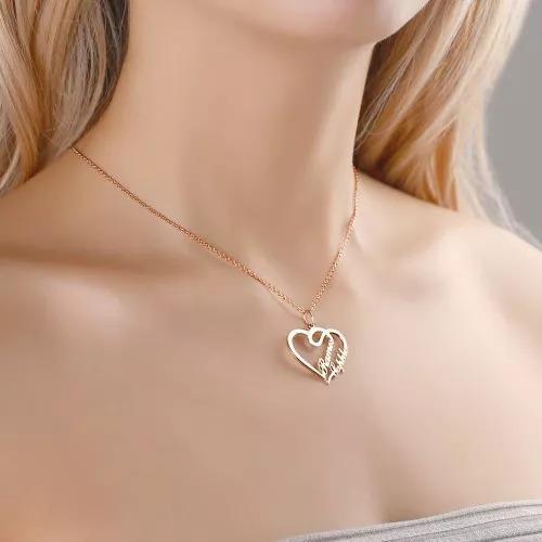 Personalised Heart Necklace Custom 2 Names Necklace Gift For Women
