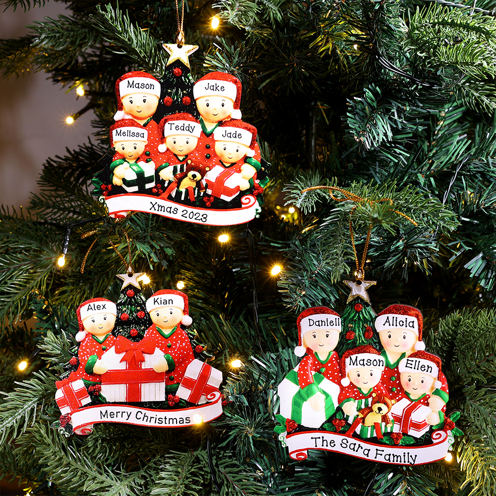6 Names-Personalized Family Wooden Christmas Ornament-Custom 6 Names Hanging Ornament Gifts For Family