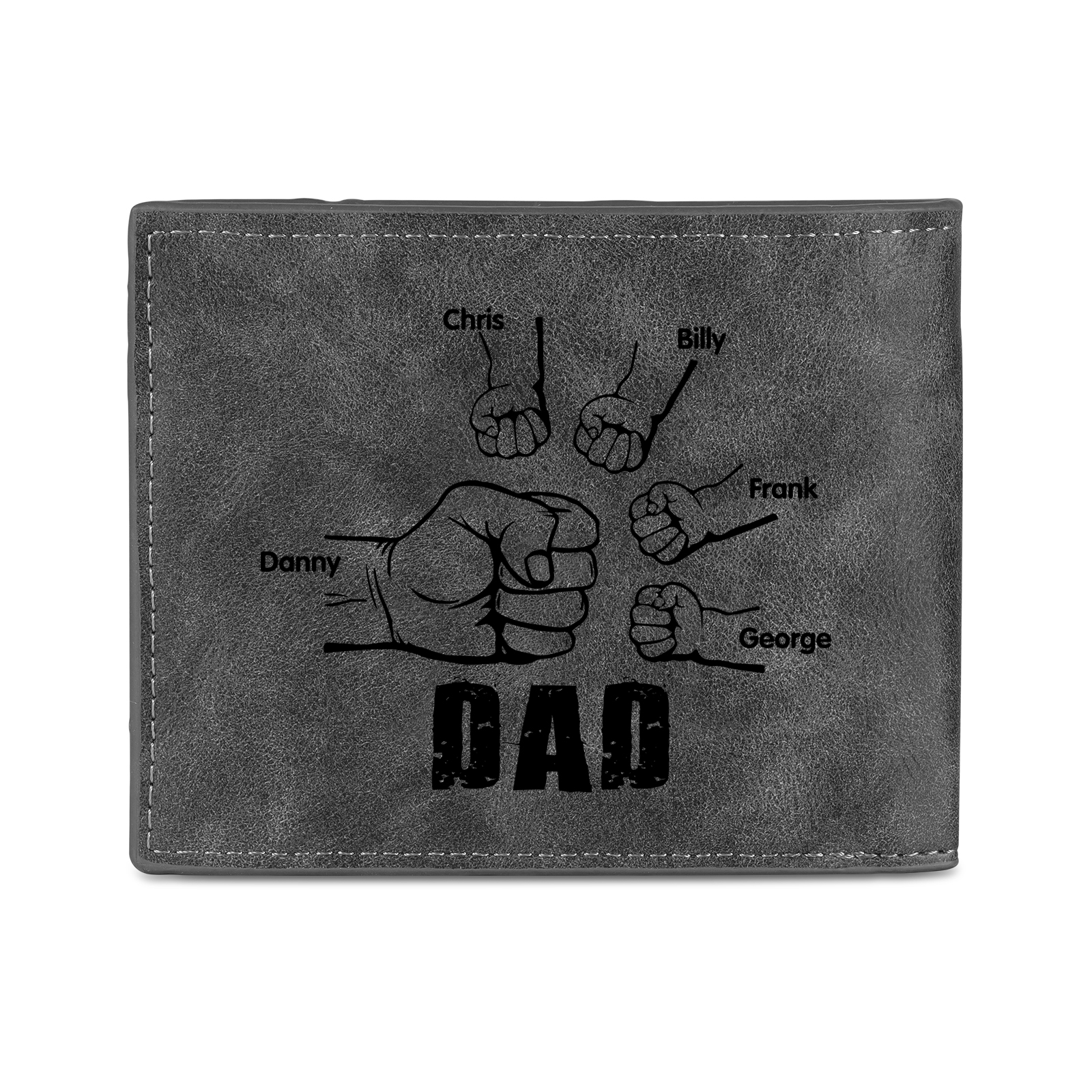 5 Names - Personalised Fist Bump Photo Custom Leather Men's  Wallet as a Father's Day Gift for Dad