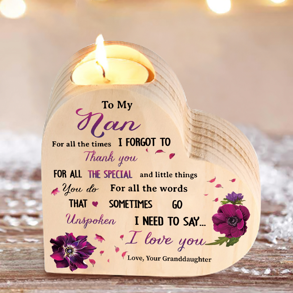 To My Nan Violet Flower Candlesticks-I Need To Say I Love You-Heart Wooden Candle Holder from Granddaughter