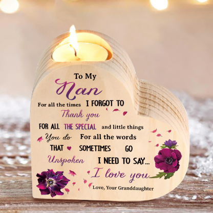 To My Nan Violet Flower Candlesticks-I Need To Say I Love You-Heart Wooden Candle Holder from Granddaughter