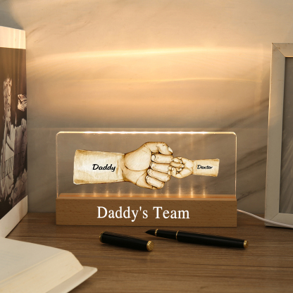 2 Names - Personalised Fist Bump Pattern Table Lamp Customized Text Father's Day Gift for Dad