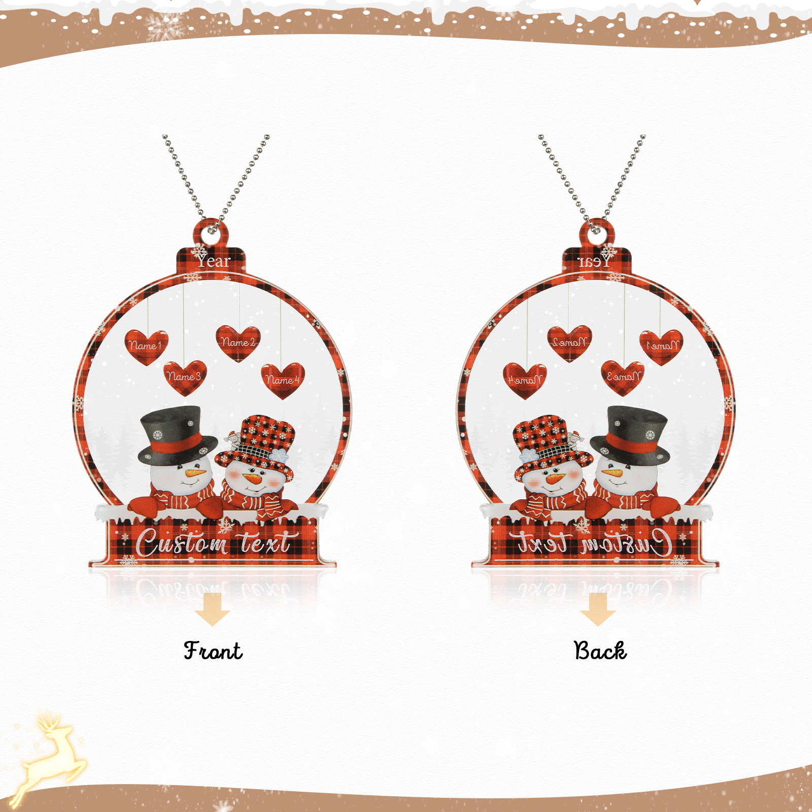 4 Names-Personalised Family Acrylic Christmas Xmas Tree Decoration Ornament-Custom 4 Names And Text Hanging Ornament Gifts For Family