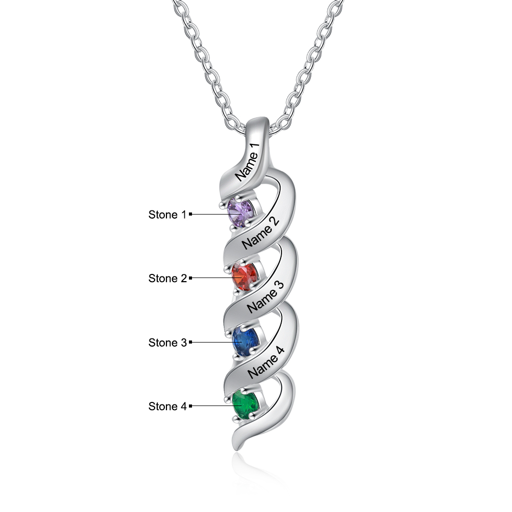 September Birthday Gift Personalised Necklace Cascading Pendant with 4 Birthstones Engraving 4 Names Gifts for Her