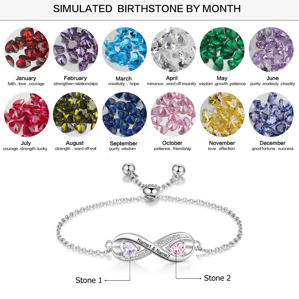 Personalised Infinity Birthstone Bracelet – Custom Engraved Name Jewellery Gift For Women | Jessemade