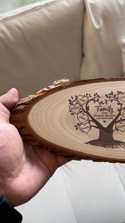 Personalised Family Tree Rustic Wood Slice Clock