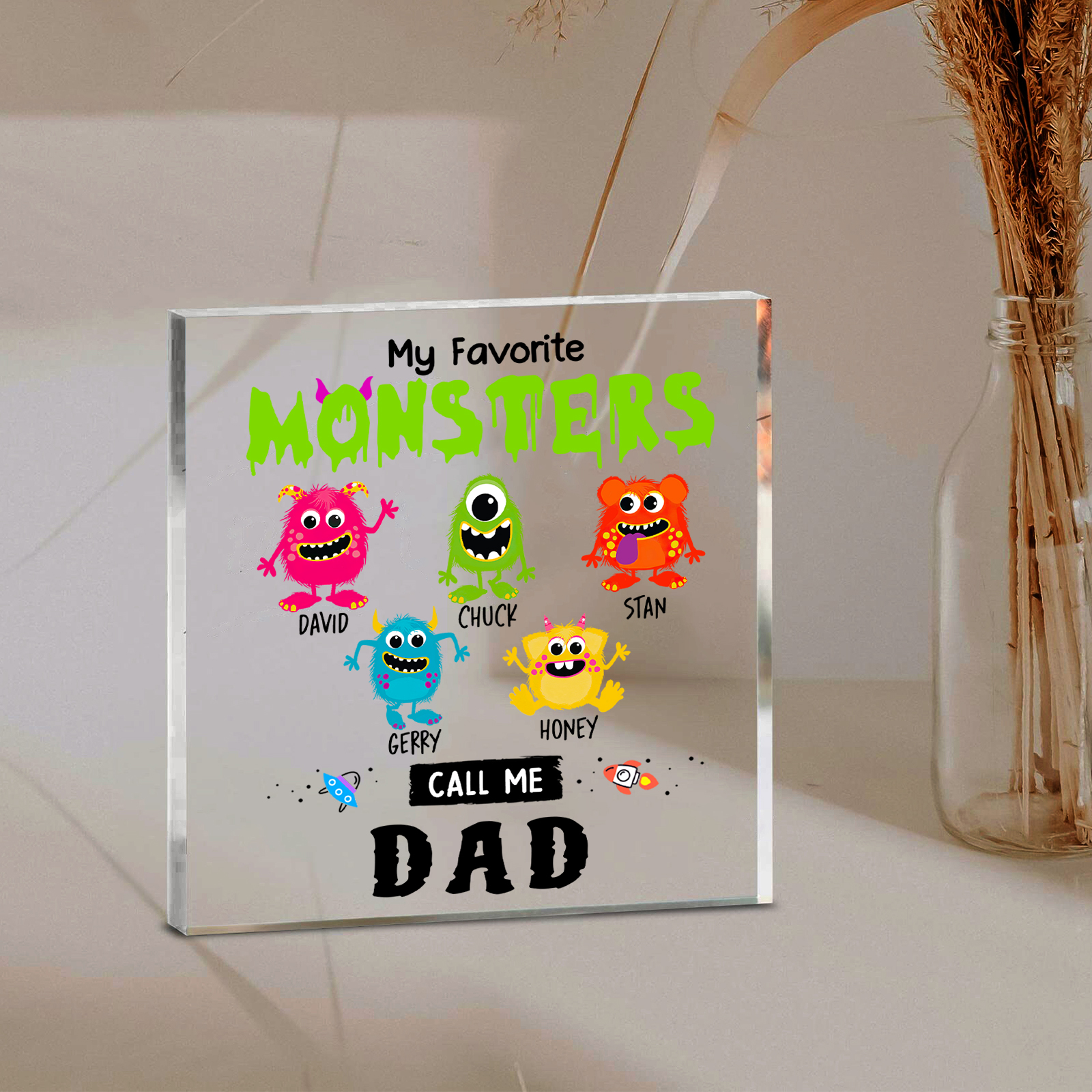 5 Names - Personalised Monster and Shit Style Custom Name Acrylic Ornament Father's Day Gift for Dad
