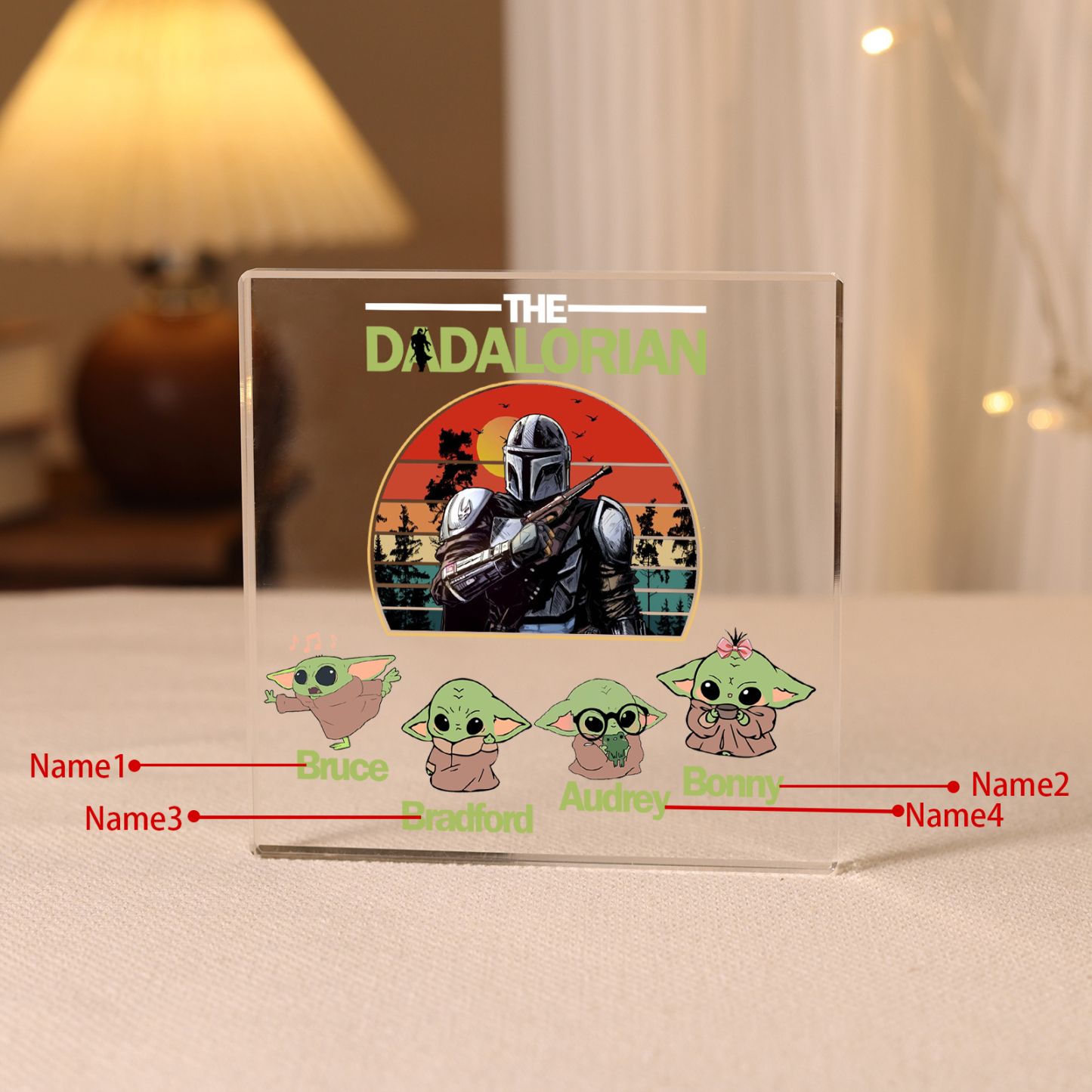 4 Names - Personalised Dadalorians Pattern Custom Name Acrylic Ornament Father's Day Gift