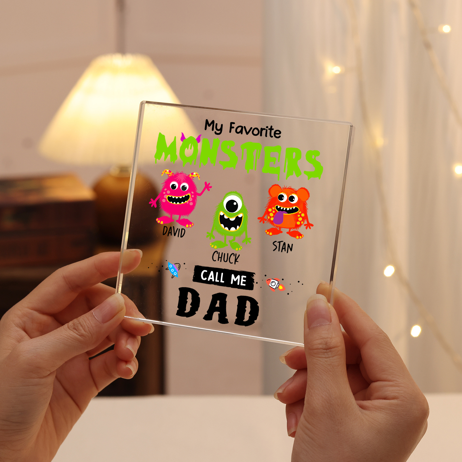 3 Names - Personalised Monster and Shit Style Custom Name Acrylic Ornament Father's Day Gift for Dad