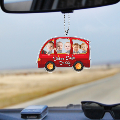 Acrylic Keyring/Decoration Personalised 5 Photos, Name And Text Child Driving Pattern Pendant For Dad