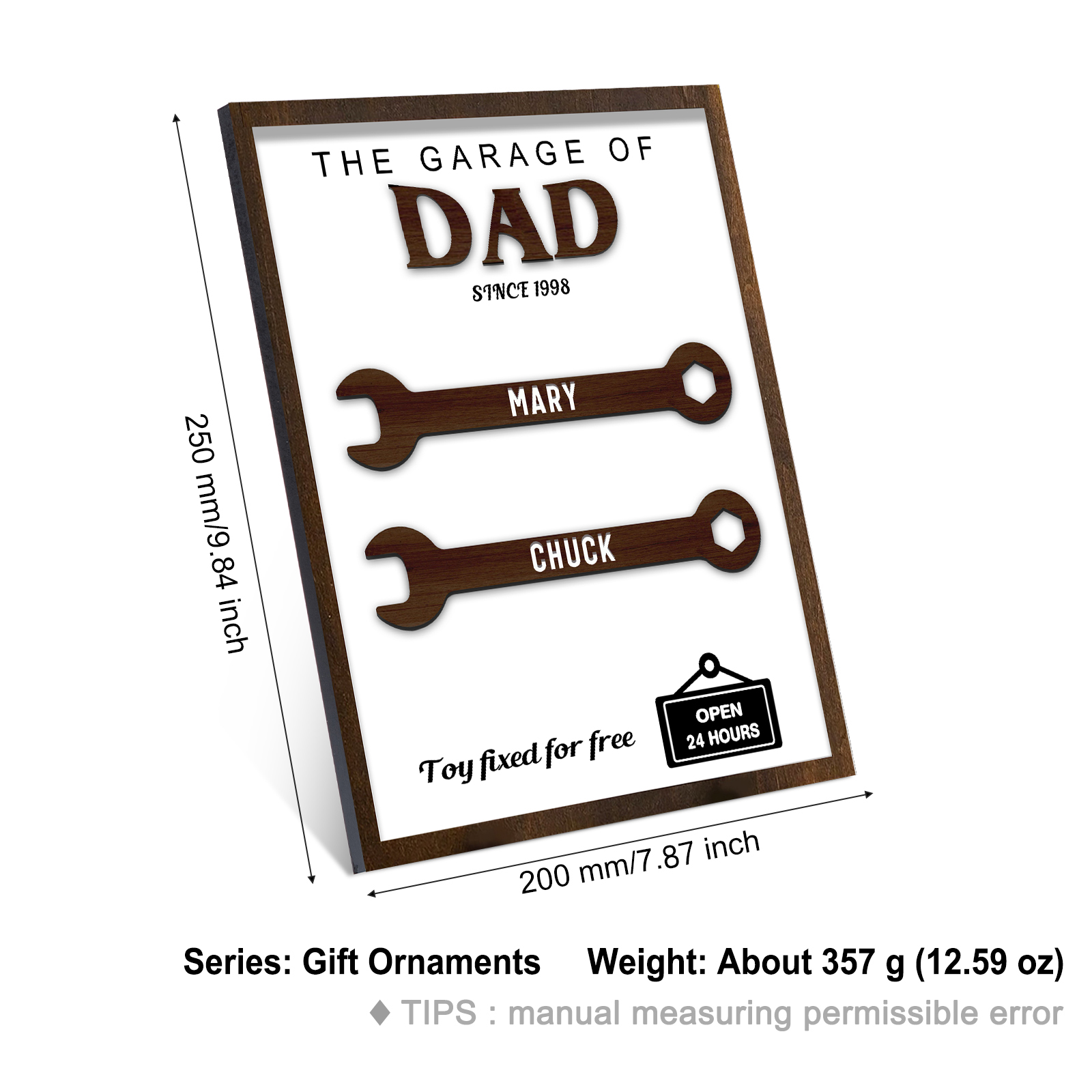 2 Names - Personalised Repair Tool Style Home Photo Frame Wooden Decor Father's Day Gift for Dad