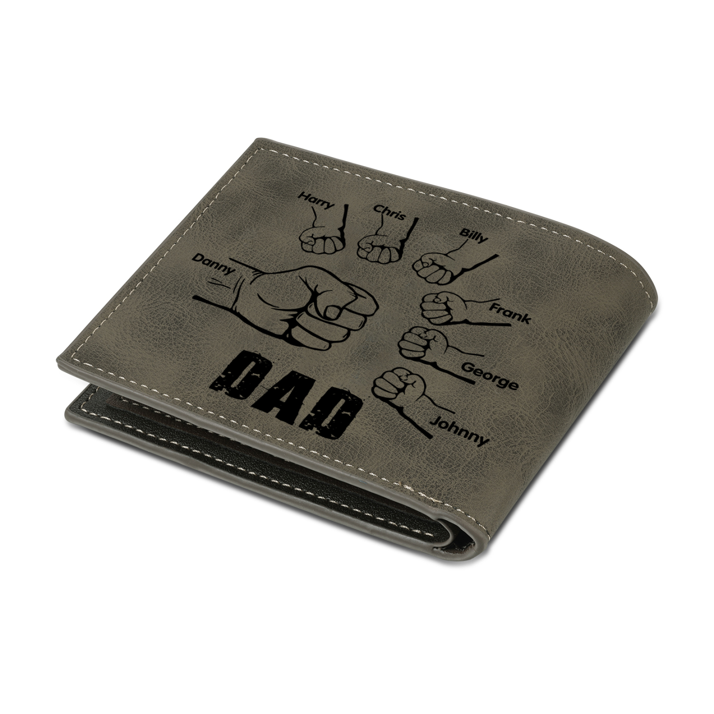 7 Names - Personalised Fist Bump Photo Custom Leather Men's Wallet as a Father's Day Gift for Dad