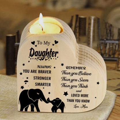 To My Daughter Wooden Heart Candle Holder "Loved More Than You Know"