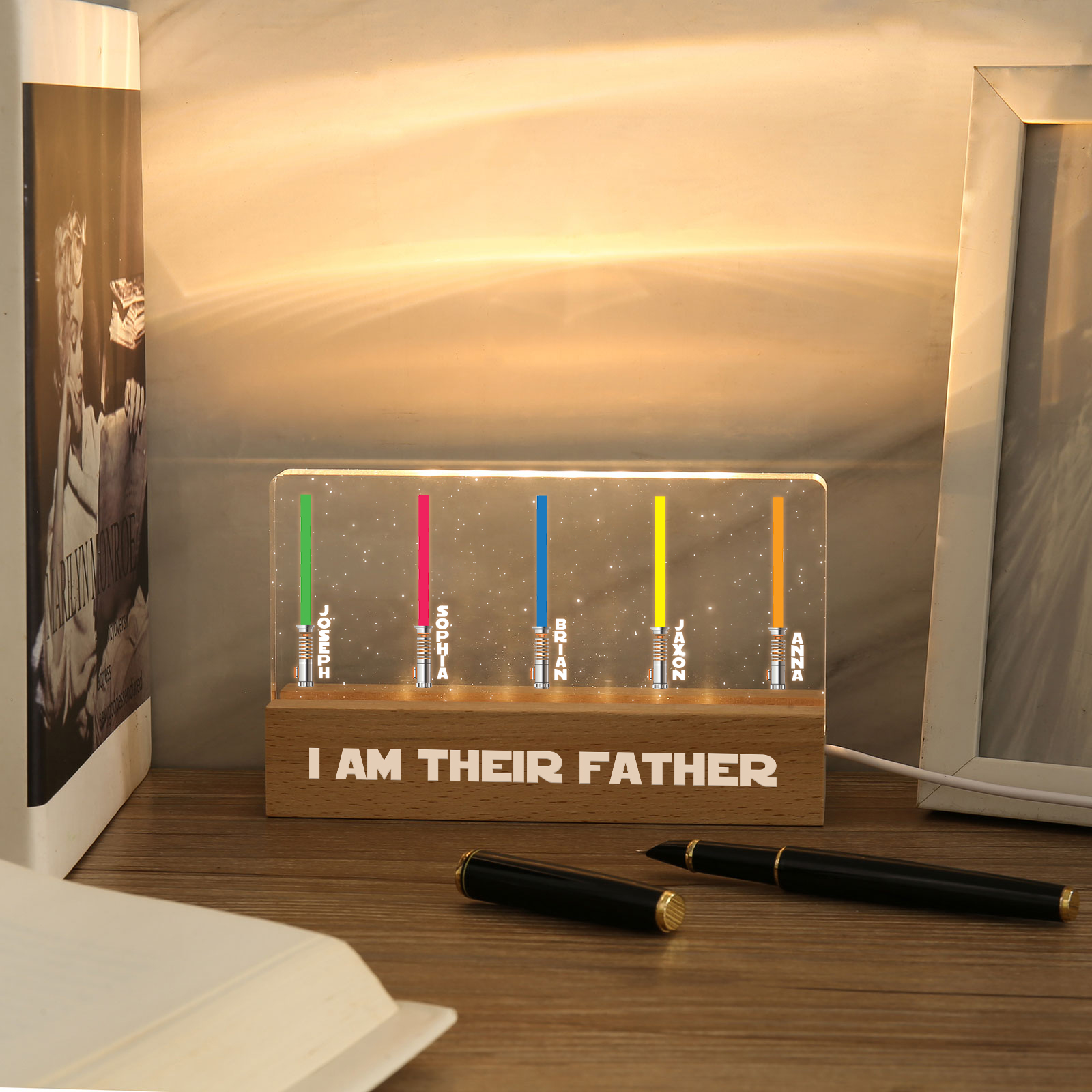 Personalised Star Wars Logo Father's Day Gift - I'm Their Dad - Table Lamp with 5 Names