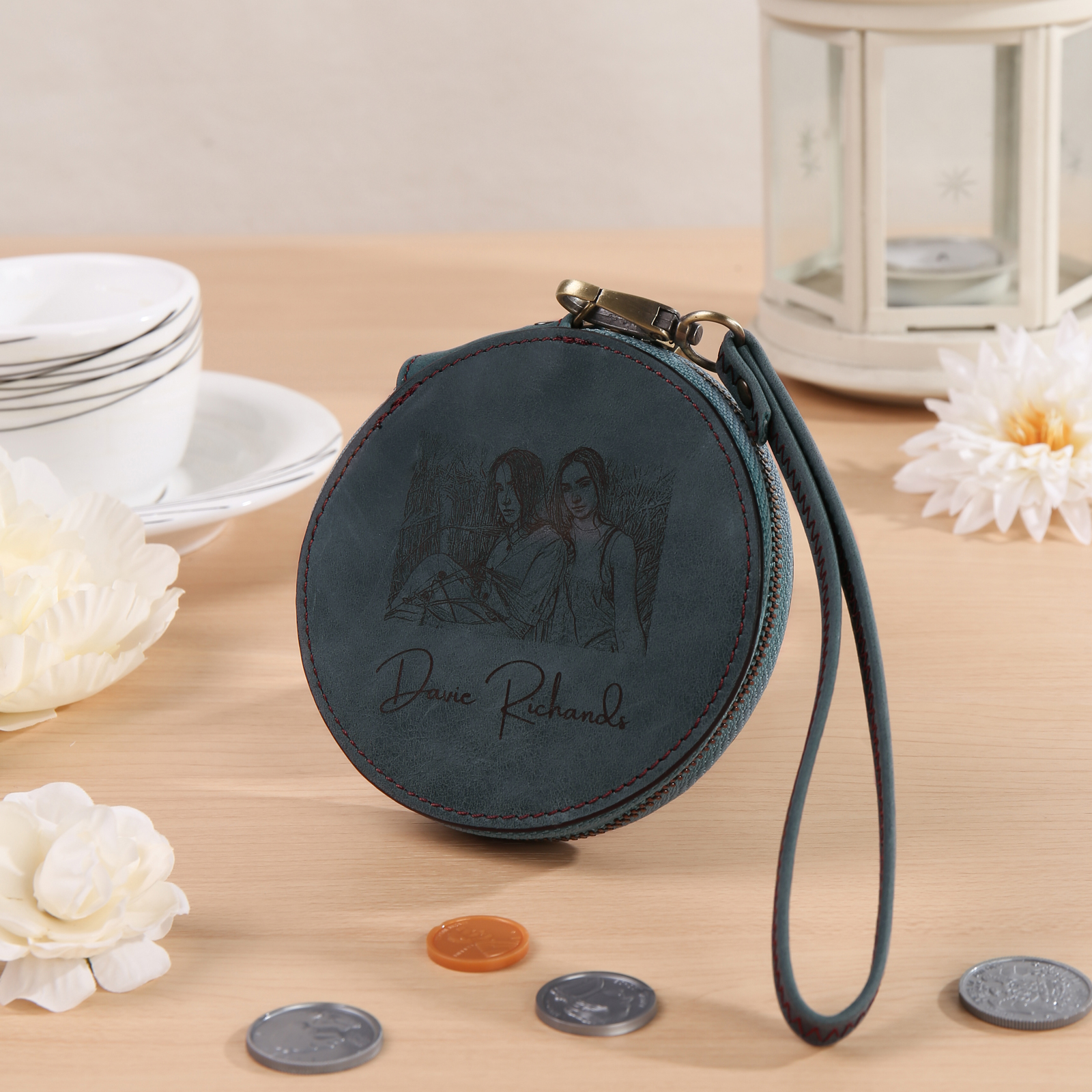 Custom Purse-Personalised Photo Quality Leather Round Zipper Wallet Custom Text Wallet Gift for Her