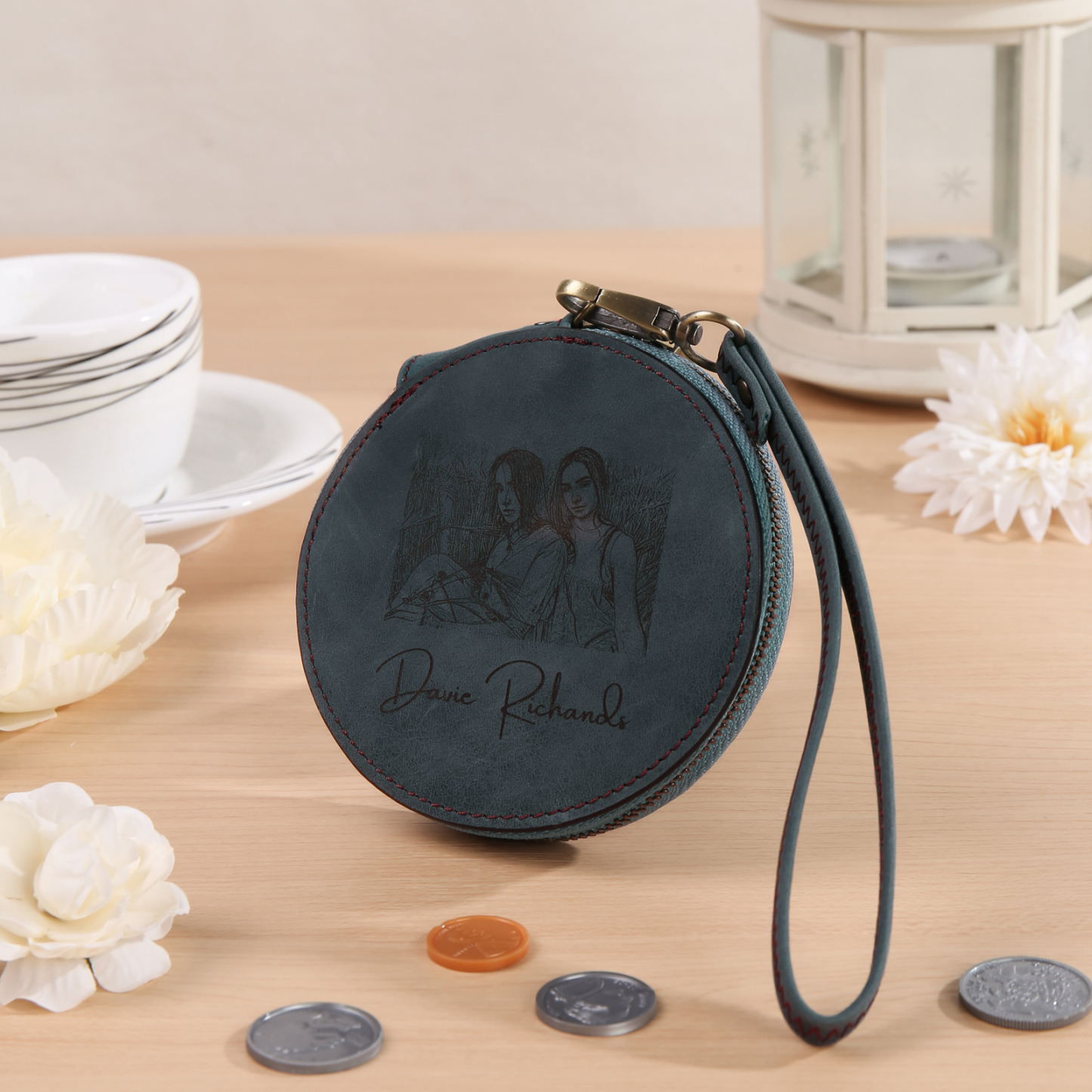 Custom Purse-Personalised Photo Quality Leather Round Zipper Wallet Custom Text Wallet Gift for Her