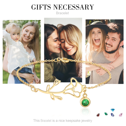 Personalised Birthflower Bracelet With 1 Birthstone Gift For Women