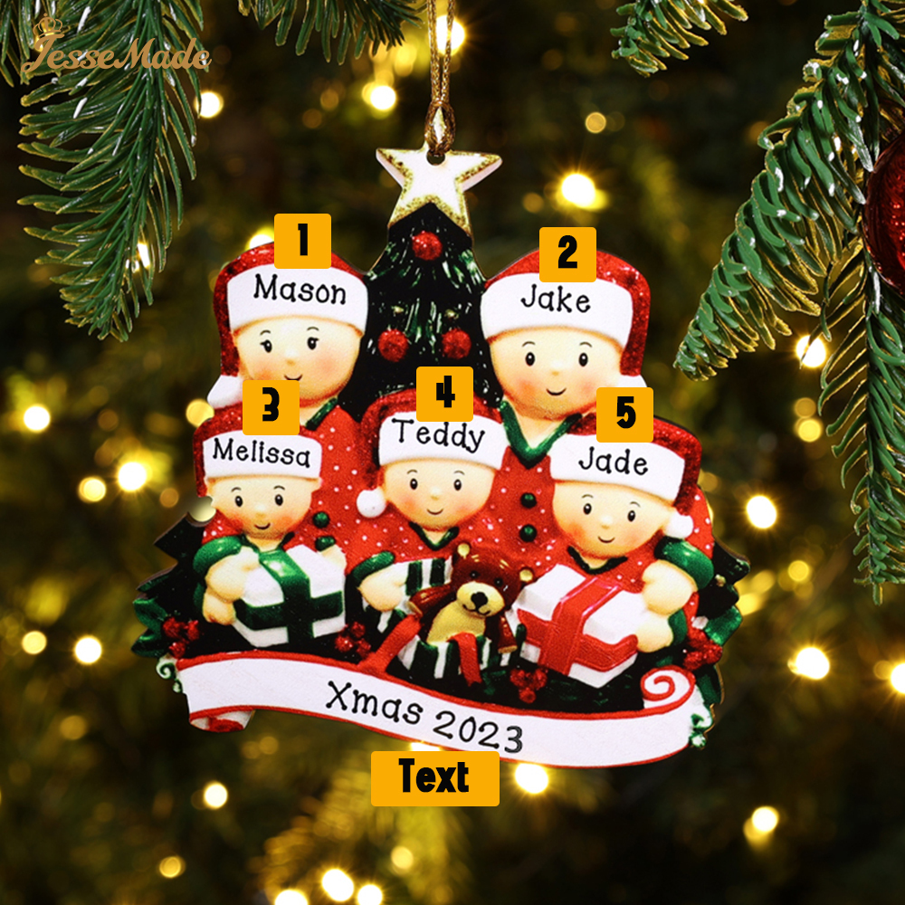 5 Names-Personalised Family Wooden Christmas Ornament-Custom 5 Names Hanging Ornament Gifts For Family