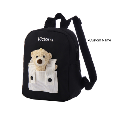 Personalised Bear School Bag Custom Name Canvas Backpack Back To School Gift for Kids