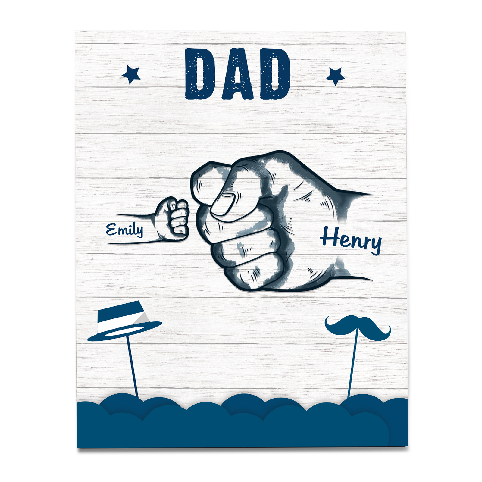 2 Names - Personalised Wooden Ornament Fist Bump Style Engraved Name and Text Ornament for Dad