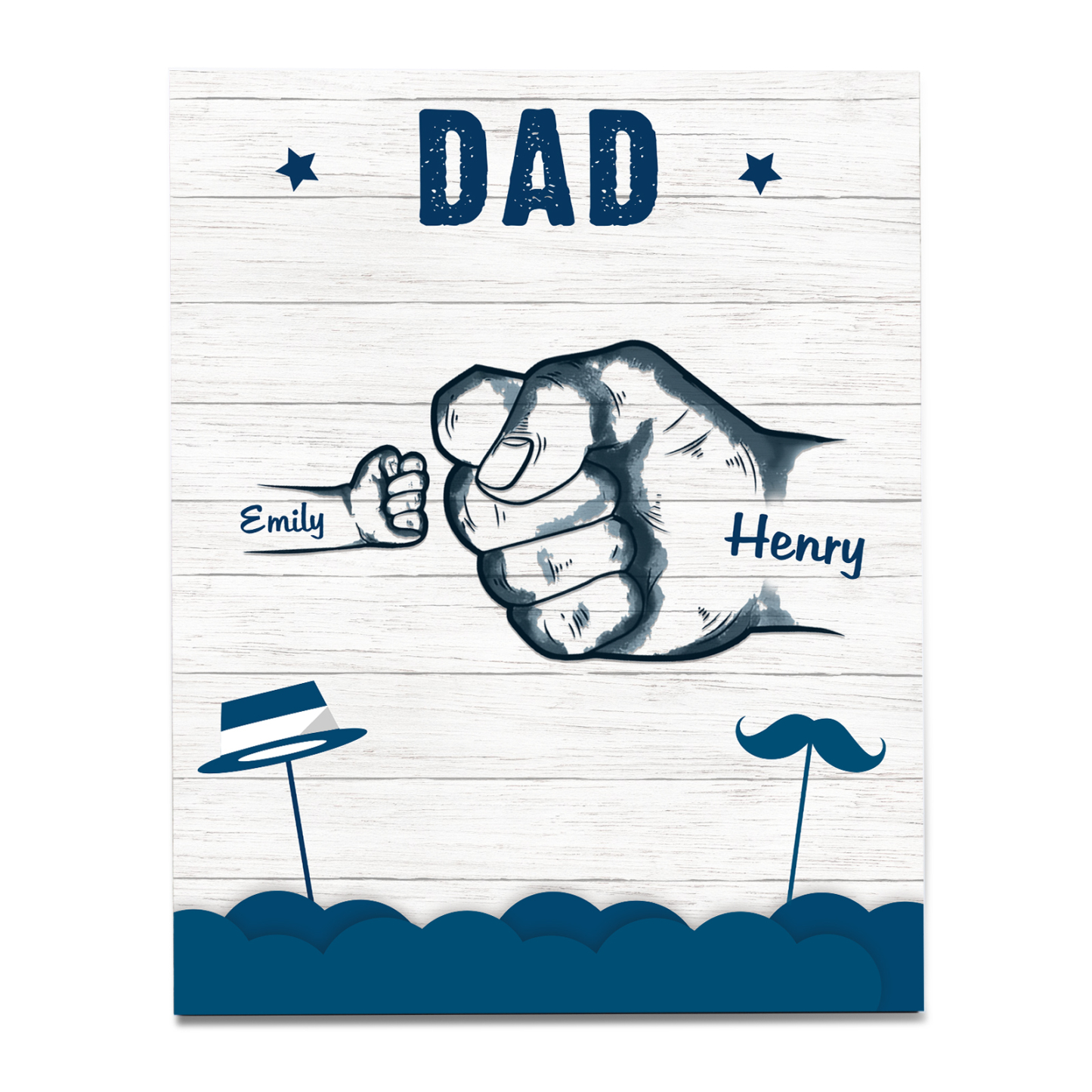 2 Names - Personalised Wooden Ornament Fist Bump Style Engraved Name and Text Ornament for Dad