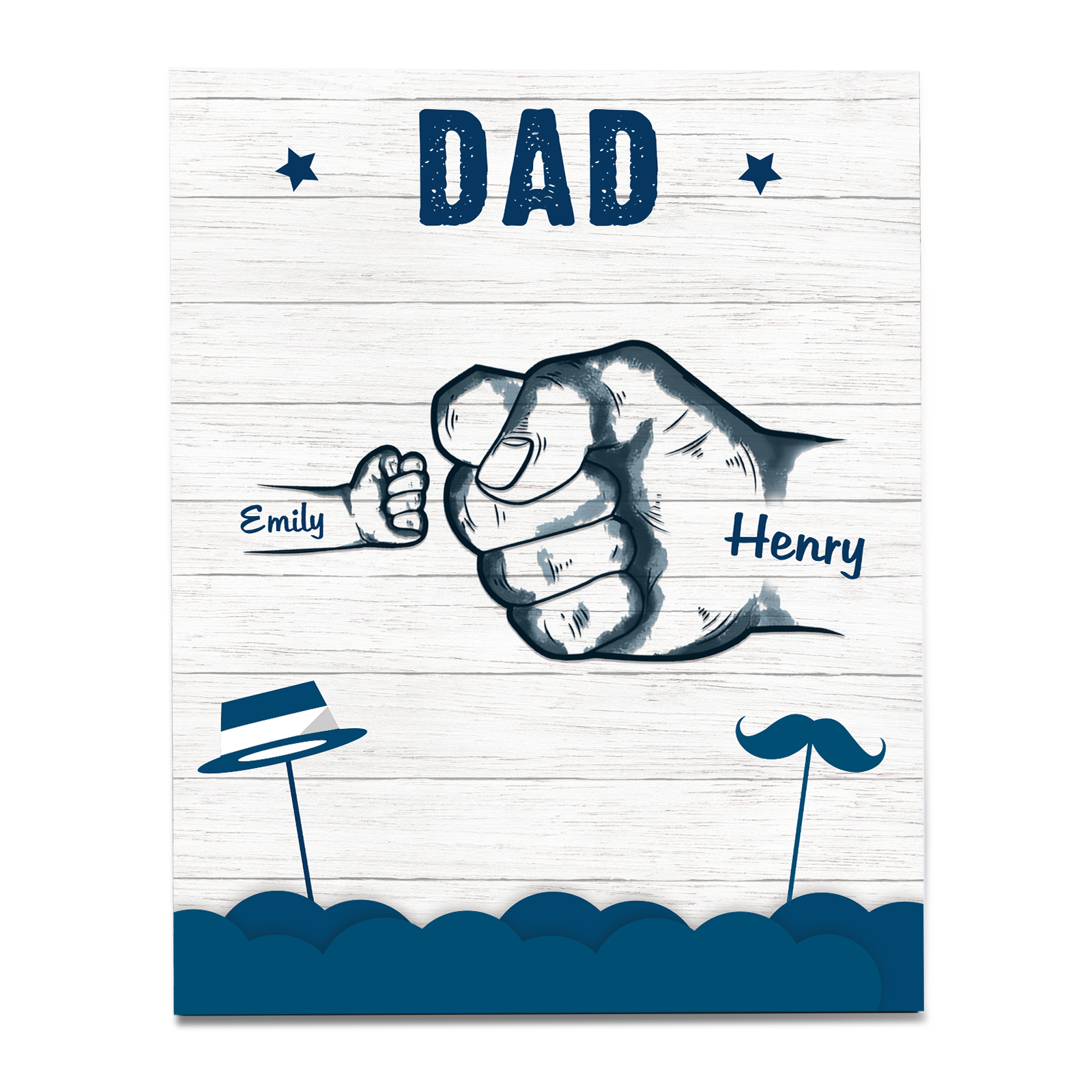 2 Names - Personalised Wooden Ornament Fist Bump Style Engraved Name and Text Ornament for Dad